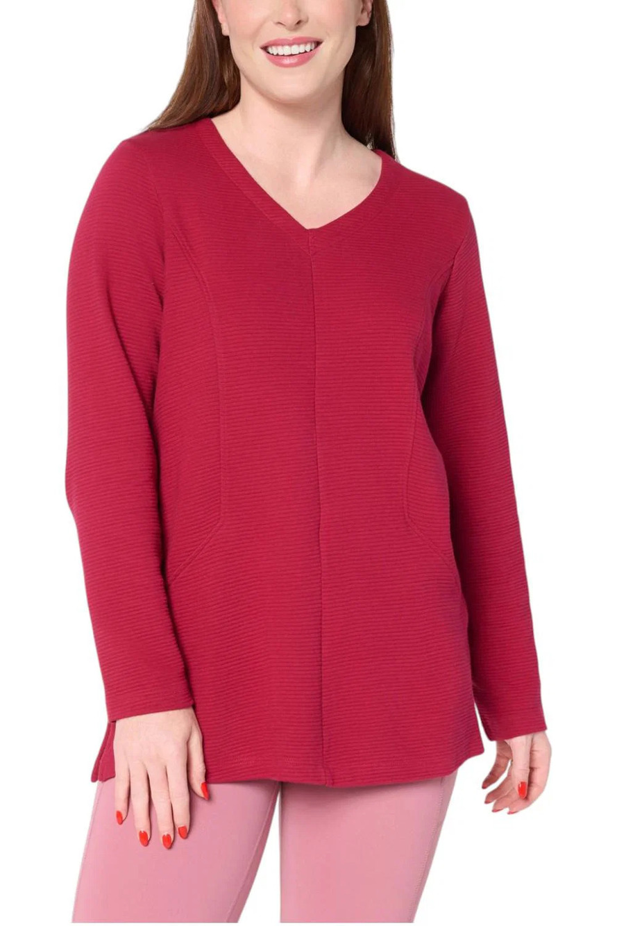 Denim & Co. Women's Ottoman Tunic w/ Seam Detail Cranberry - Petite